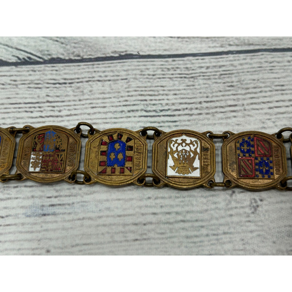 Vintage France Enamel Coat of Arms Link Bracelet Souvenir Heraldic Shields - Picture 7 of 13